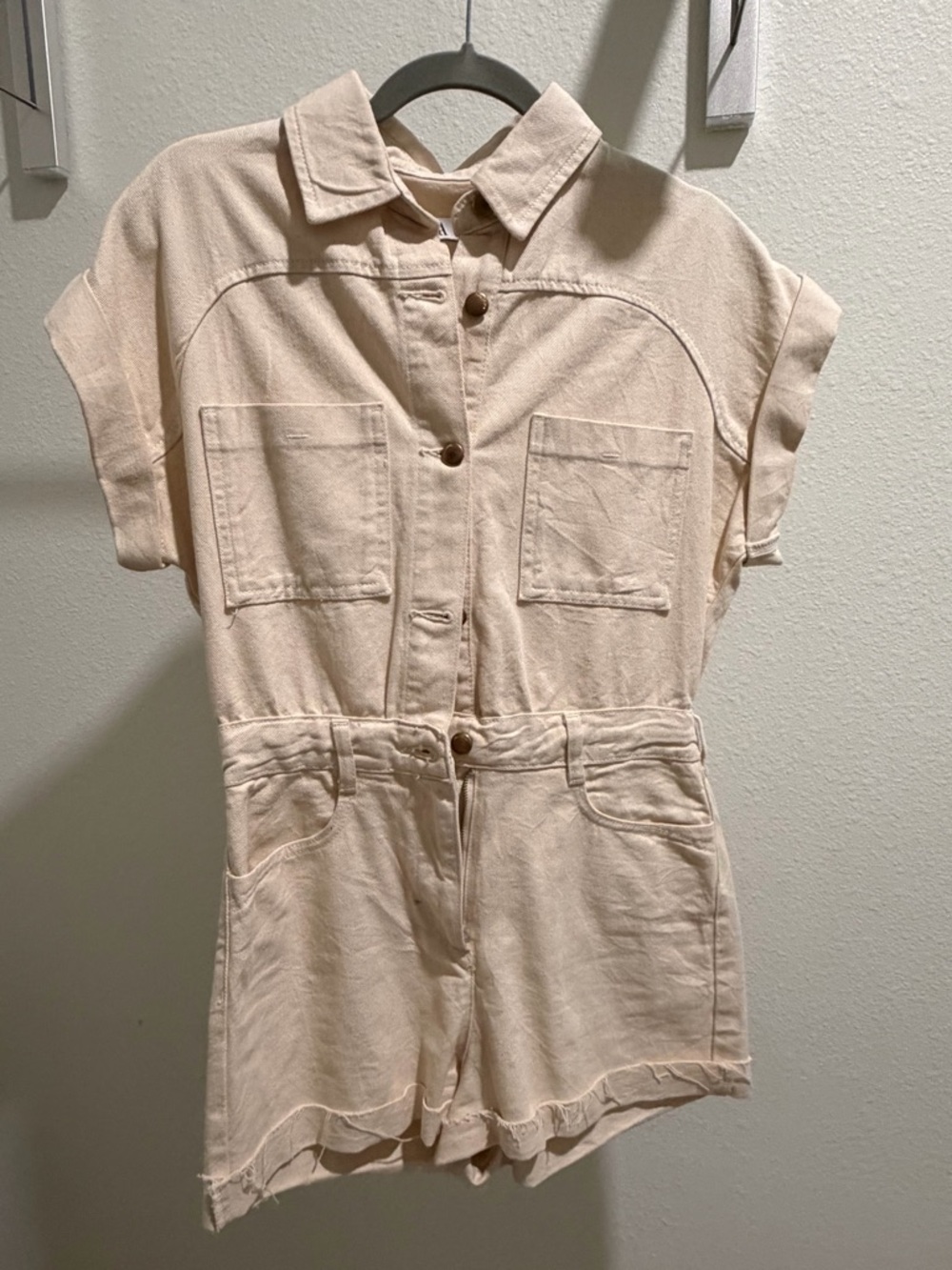 Zara Beige Short Sleeve Utility Romper